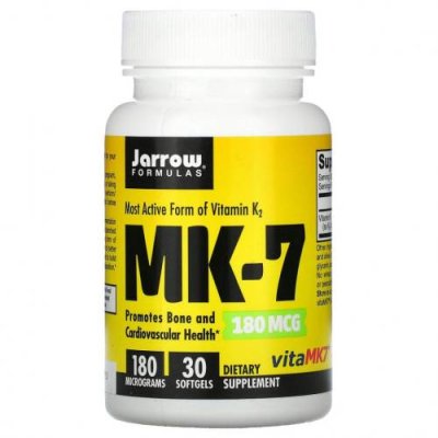 Jarrow Formulas, MK-7, самая активная форма витамина K2, 180 мкг, 30 мягких таблеток / Витамин К | Аптека | V4.Ru: Маркетплейс