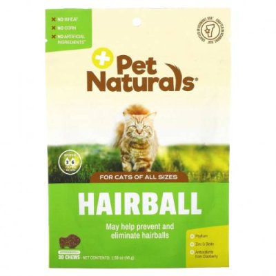 Pet Naturals of Vermont, добавка для выведения комков шерсти, для кошек, около 30 жевательных таблеток, 45 г (1,59 унции) / Уход за волосами для питомцев | Аптека | V4.Ru: Маркетплейс