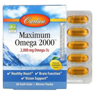 Carlson Labs, Maximum Omega 2000, Natural Lemon, 1,000 mg, 30 Softgels / Рыбий жир омега-3 | Аптека | V4.Ru: Маркетплейс