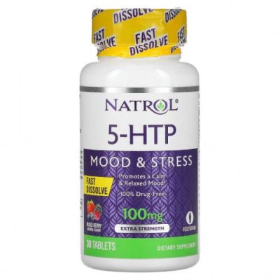 Natrol, 5-HTP, быстрорастворимый, особо эффективный, вкус диких ягод, 100 мг, 30 таблеток / 5-HTP (гидрокситриптофан) | Аптека | V4.Ru: Маркетплейс