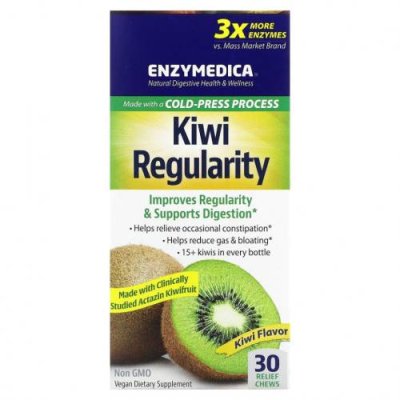 Enzymedica, Kiwi Regularity, вкус киви, 30 жевательных таблеток для облегчения состояния / Препараты для ЖКТ | Аптека | V4.Ru: Маркетплейс