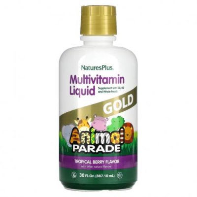 NaturesPlus, Source of Life, Animal Parade, Gold Liquid, мультивитамины для детей в жидкой форме, вкус тропических ягод, 887,10 мл (30 жидк. унций) / Детские мультивитамины | Аптека | V4.Ru: Маркетплейс