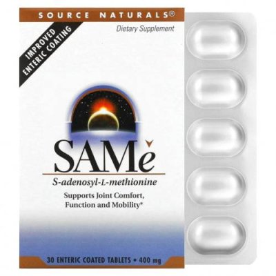 Source Naturals, SAMe, 400 мг, 30 таблеток, покрытых кишечнорастворимой оболочкой / SAM-e, Тозилат | Аптека | V4.Ru: Маркетплейс