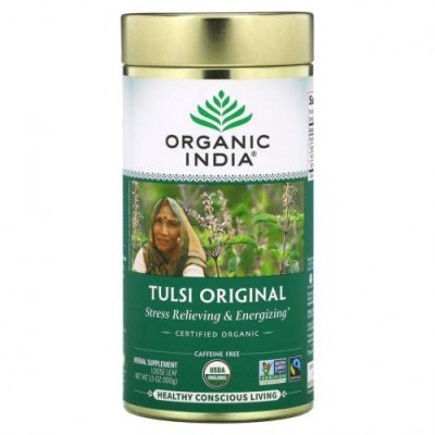 Organic India, Листовой чай тулси, священный базилик, оригинальный вкус, без кофеина, 100 г (3,5 унции) / Чай тулси | Аптека | V4.Ru: Маркетплейс