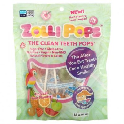 Zollipops, Zollipops, The Clean Teeth Pops, со вкусом тропических фруктов, 3,1 унции / Леденцы | Аптека | V4.Ru: Маркетплейс