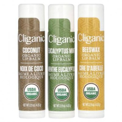 Cliganic, Набор органических бальзамов для губ, 3 упаковки, по 4,25 мл (0,15 жидк. Унции) / Бальзам для губ | Аптека | V4.Ru: Маркетплейс