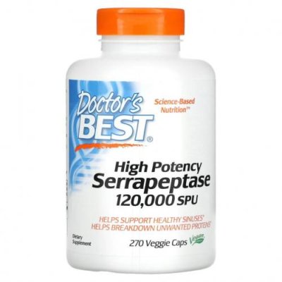 Doctor's Best, высокоэффективная серрапептаза, 120 000 SPU, 270 вегетарианских капсул / Серрапептаза | Аптека | V4.Ru: Маркетплейс