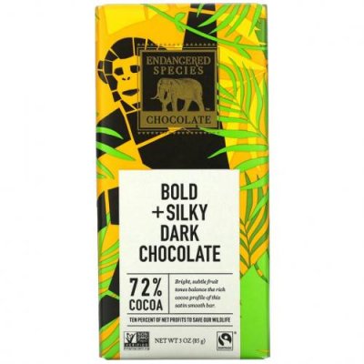 Endangered Species Chocolate, Темный шоколад Bold + Silky, 72% какао, 3 унции (85 г) / Шоколад | Аптека | V4.Ru: Маркетплейс