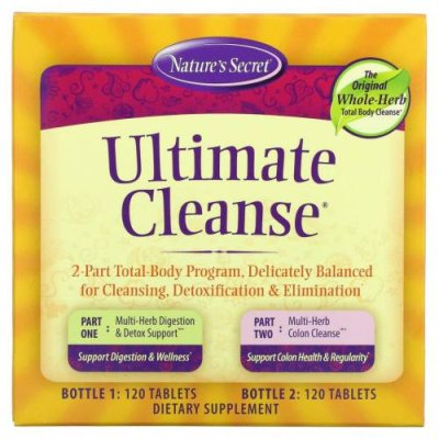 Nature's Secret, Ultimate Cleanse, состоящая из 2 частей программа для всего тела, 2 флакона по 120 таблеток в каждом / Препараты на основе трав | Аптека | V4.Ru: Маркетплейс