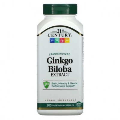 21st Century, Экстракт Ginkgo biloba, стандартизированный, 200 вегетарианских капсул / Гинкго Билоба | Аптека | V4.Ru: Маркетплейс