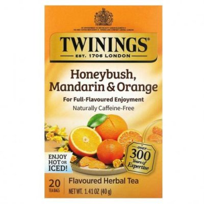 Twinings, травяной чай, ханибуш, мандарин и апельсин, без кофеина, 20 чайных пакетиков в индивидуальной упаковке, 40 г (1,41 унции) / Травяной чай | Аптека | V4.Ru: Маркетплейс