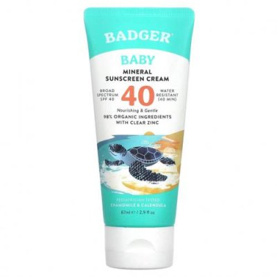 Badger Company, минеральный солнцезащитный крем для детей, SPF 40, ромашка и календула, 87 мл (2,9 жидк. унции) / Детские солнцезащитные средства | Аптека | V4.Ru: Маркетплейс