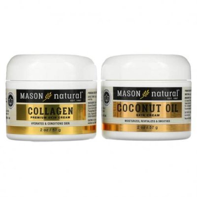 Mason Natural, Крем для кожи с кокосовым маслом + крем для кожи премиального качества с коллагеном, 2 шт. В упаковке, 57 г (2 унции) / Увлажняющие средства для лица | Аптека | V4.Ru: Маркетплейс