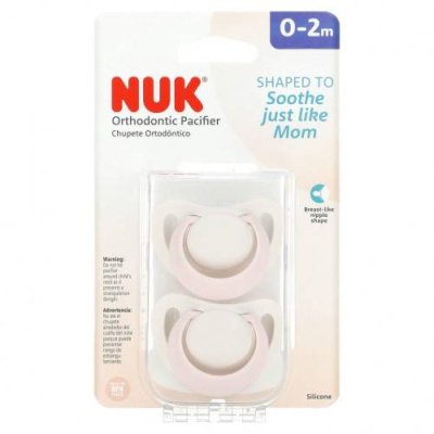 NUK, Orthodontic Pacifier, 0-2 Months, Pink, 2 Pack / Аксессуары для малышей и детей | Аптека | V4.Ru: Маркетплейс