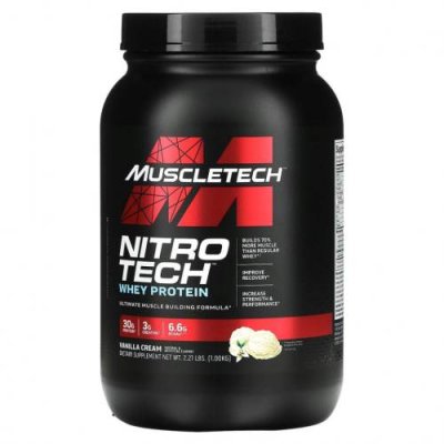 Muscletech, Nitro Tech, сывороточный изолят + смесь для роста сухой мышечной массы, ванильный вкус, 907 г (2 фунта) / Сывороточные белковые смеси | Аптека | V4.Ru: Маркетплейс