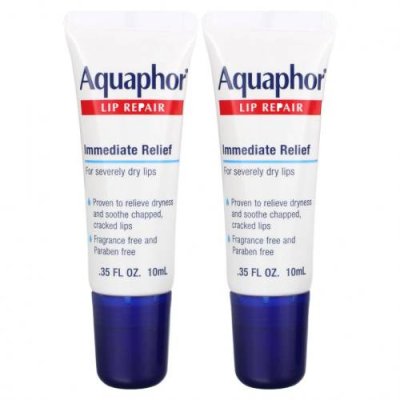 Aquaphor, Lip Repair, немедленное облегчение, без отдушек, 2 тюбика по 10 мл (0,35 жидк. Унции) / Бальзам для губ | Аптека | V4.Ru: Маркетплейс