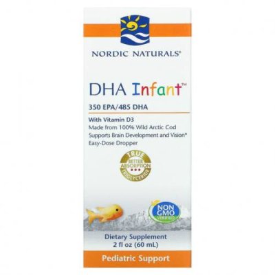 Nordic Naturals, Докозагексаеновая кислота (ДГК) с витамином D3 для младенцев, 60 мл (2 жидкие унции) / ДГК и омега для детей | Аптека | V4.Ru: Маркетплейс