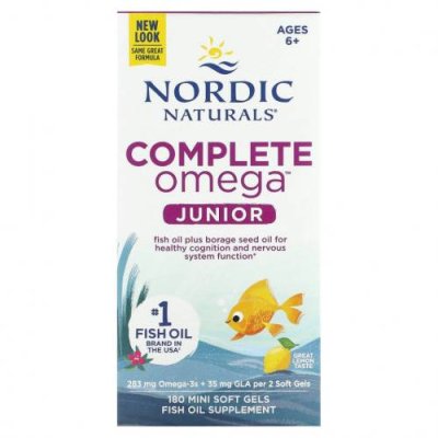 Nordic Naturals, Complete Omega Junior, для детей от 6 до 12 лет, лимон, 180 мини-капсул / ДГК и омега для детей | Аптека | V4.Ru: Маркетплейс