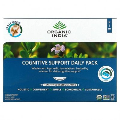 Organic India, Ежедневный пакет для поддержки когнитивных функций, 30 ежедневных пакетиков, 180 растительных капсул / Препараты для памяти и когнитивных функций | Аптека | V4.Ru: Маркетплейс