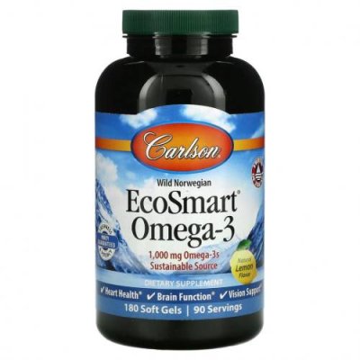 Carlson Labs, EcoSmart Omega-3, натуральный ароматизатор «Лимон», 500 мг, 180 мягких таблеток / Рыбий жир омега-3 | Аптека | V4.Ru: Маркетплейс