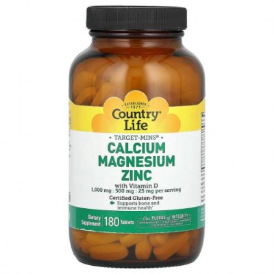 Country Life, Target-Mins, Calcium Magnesium Zinc with Vitamin D, 180 Tablets / Кальций | Аптека | V4.Ru: Маркетплейс