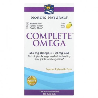 Nordic Naturals, Complete Omega, лимонный вкус, 1000 мг, 180 гелевых капсул / Незаменимые жирные кислоты, комбинации омега-3, -6 и -9 | Аптека | V4.Ru: Маркетплейс