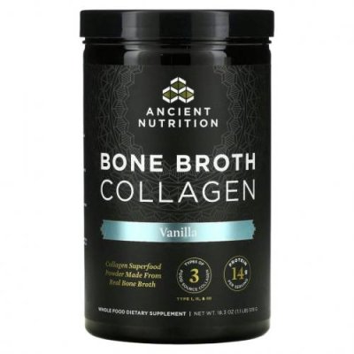 Dr. Axe / Ancient Nutrition, Bone Broth Collagen, ваниль, 519 г (1,1 фунта) / Костный бульон | Аптека | V4.Ru: Маркетплейс