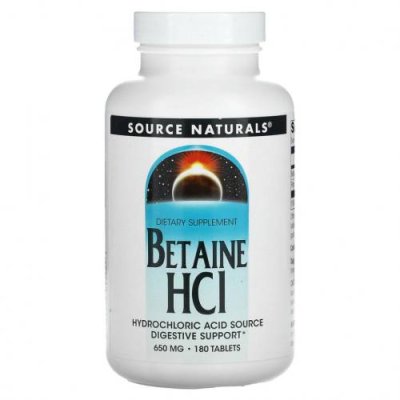 Source Naturals, Бетаина гидрохлорид, 650 мг, 180 таблеток / Бетаин HCL (триметилглицин) | Аптека | V4.Ru: Маркетплейс