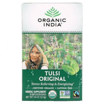 Organic India, Чай с туласи, оригинальный, без кофеина, 18 пакетиков, 32,4 г (1,14 унции) / Чай тулси | Аптека | V4.Ru: Маркетплейс