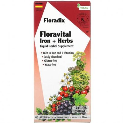 Gaia Herbs, Floradix, Floravital Iron + Herbs, 500 мл (17 жидк. Унций) / Железо | Аптека | V4.Ru: Маркетплейс