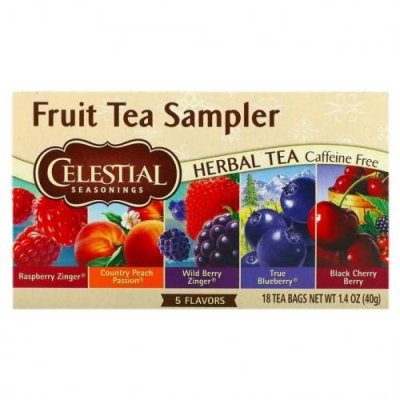 Celestial Seasonings, Fruit Tea Sampler, травяной чай, без кофеина, 5 вкусов, 18 чайных пакетиков, весом 40 г (1,4 унции) каждый / Фруктовый чай | Аптека | V4.Ru: Маркетплейс