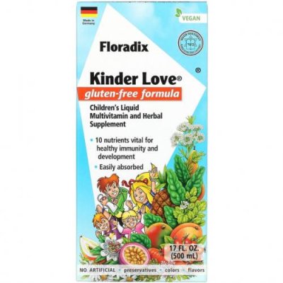 Gaia Herbs, Floradix, Kinder Love, жидкая мультивитаминная и травяная добавка для детей, без глютена, 500 мл (17 жидк. Унций) / Детские мультивитамины | Аптека | V4.Ru: Маркетплейс