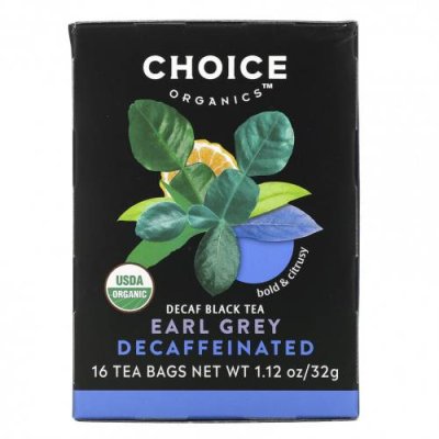 Choice Organic Teas, Black Tea, Organic Decaffeinated Earl Grey, Decaf, 16 Tea Bags, 1.12 oz (32 g) / Чай Эрл Грей | Аптека | V4.Ru: Маркетплейс