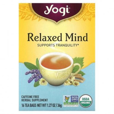 Yogi Tea, Relaxed Mind, чай без кофеина, 16 чайных пакетиков, 32 г (1,12 унции) / Лечебные чаи | Аптека | V4.Ru: Маркетплейс