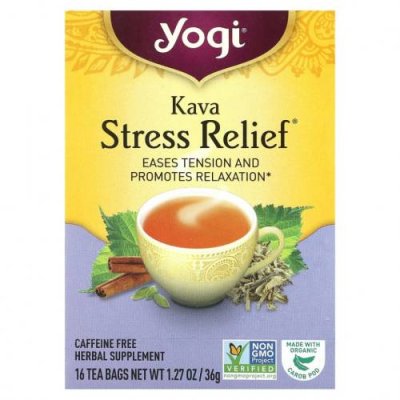 Yogi Tea, Kava Stress Relief (Кава антистресс), без кофеина, 16 чайных пакетиков, 36 г (1,27 унции) / Лечебные чаи | Аптека | V4.Ru: Маркетплейс