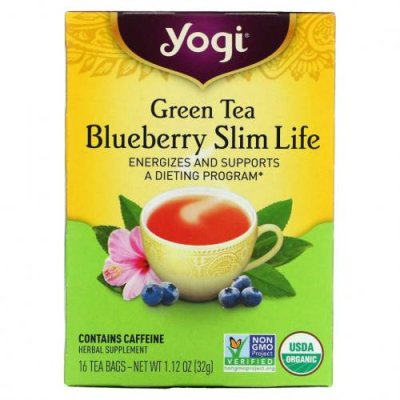 Yogi Tea, Slim Life, зеленый чай с черникой, 16 чайных пакетиков, 32 г (1,12 унции) / Лечебные чаи | Аптека | V4.Ru: Маркетплейс