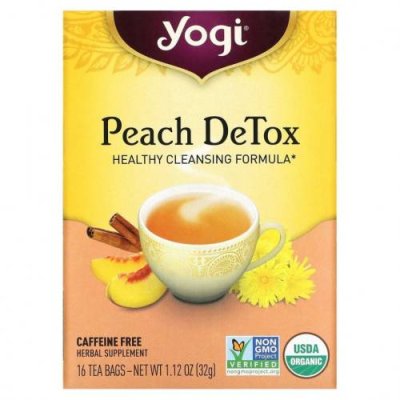 Yogi Tea, Peach DeTox, персик, без кофеина, 16 чайных пакетиков, 32 г (1,12 унций) / Лечебные чаи | Аптека | V4.Ru: Маркетплейс