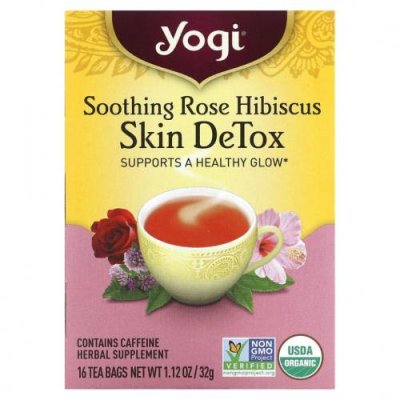 Yogi Tea, Skin DeTox, успокаивающий чай с розой и гибискусом, 16 чайных пакетиков, 32 г (1,12 унции) / Лечебные чаи | Аптека | V4.Ru: Маркетплейс