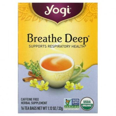 Yogi Tea, Breathe Deep, без кофеина, 16 чайных пакетиков, 32 г (1,12 унции) / Лечебные чаи | Аптека | V4.Ru: Маркетплейс