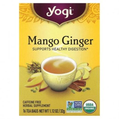 Yogi Tea, манго и имбирь, без кофеина, 16 чайных пакетиков, 32 г (1,12 унции) / Лечебные чаи | Аптека | V4.Ru: Маркетплейс