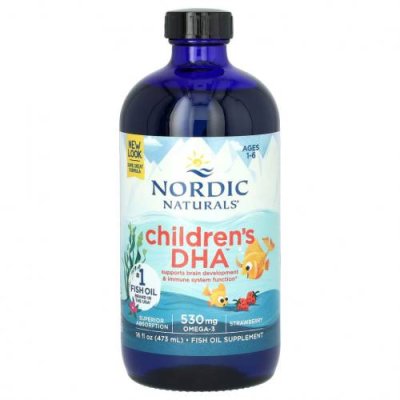 Nordic Naturals, Children's DHA, клубника, для детей в возрасте от 1 года до 6 лет, 530 мг, 473 мл (16 жидких унций) / ДГК и омега для детей | Аптека | V4.Ru: Маркетплейс