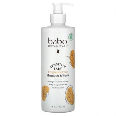 Babo Botanicals, Sensitive Baby, шампунь и гель для душа, не содержит отдушек, 16 ж. унц. (473 мл) / Шампунь и средство для купания все в одном | Аптека | V4.Ru: Маркетплейс