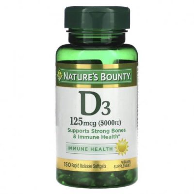 Nature's Bounty, D3, Maximum Strength, 5000 IU, 150 Softgels / D3 (холекальциферол) | Аптека | V4.Ru: Маркетплейс