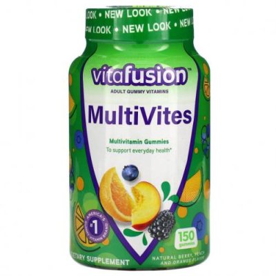 VitaFusion, MultiVites, незаменимые мультивитамины, натуральный ягодный, персиковый и апельсиновый вкусы, 150 жевательных таблеток / Мультивитамины | Аптека | V4.Ru: Маркетплейс