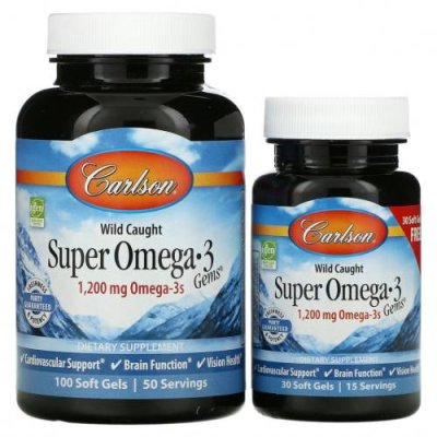 Carlson Labs, Wild Caught Super Omega-3 Gems, высокоэффективная омега-3 из морской рыбы, 600 мг, 100 плюс 30 капсул / Рыбий жир омега-3 | Аптека | V4.Ru: Маркетплейс