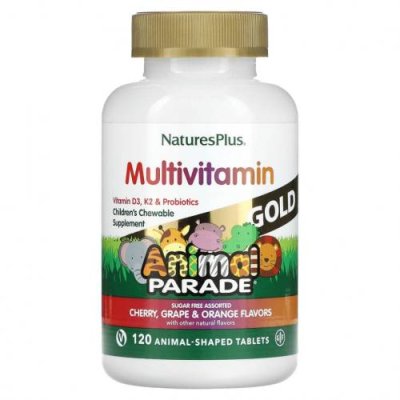 NaturesPlus, Source of Life, Animal Parade Gold, жевательные мультивитамины с микроэлементами для детей, ассорти, 120 таблеток в форме животных / Детские мультивитамины | Аптека | V4.Ru: Маркетплейс