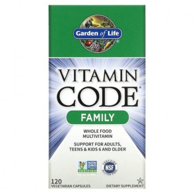 Garden of Life, Vitamin Code, мультивитамины из необработанных цельных продуктов для всей семьи, 120 вегетарианских капсул / Мультивитамины | Аптека | V4.Ru: Маркетплейс