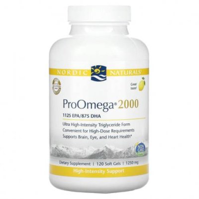 Nordic Naturals, ProOmega 2000, лимон, 1,250 мг, 120 мягких таблеток / Рыбий жир омега-3 | Аптека | V4.Ru: Маркетплейс