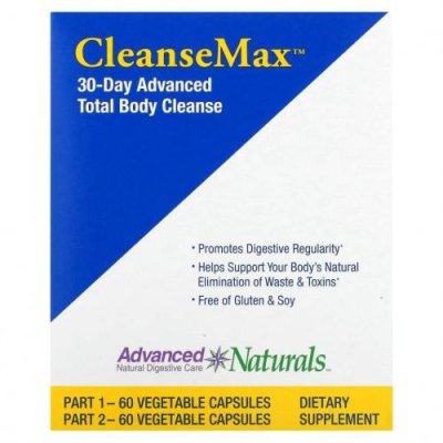 Advanced Naturals, CleanseMax, улучшенное средство для всего тела за 30 дней, 2 флакона, 60 растительных капсул в каждом / Средства для детоксикации и очищения | Аптека | V4.Ru: Маркетплейс