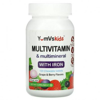 YumV's, Multivitamin & Multimineral With Iron, Grape & Berry Flavor, 120 Chewable Tablets / Детские мультивитамины | Аптека | V4.Ru: Маркетплейс